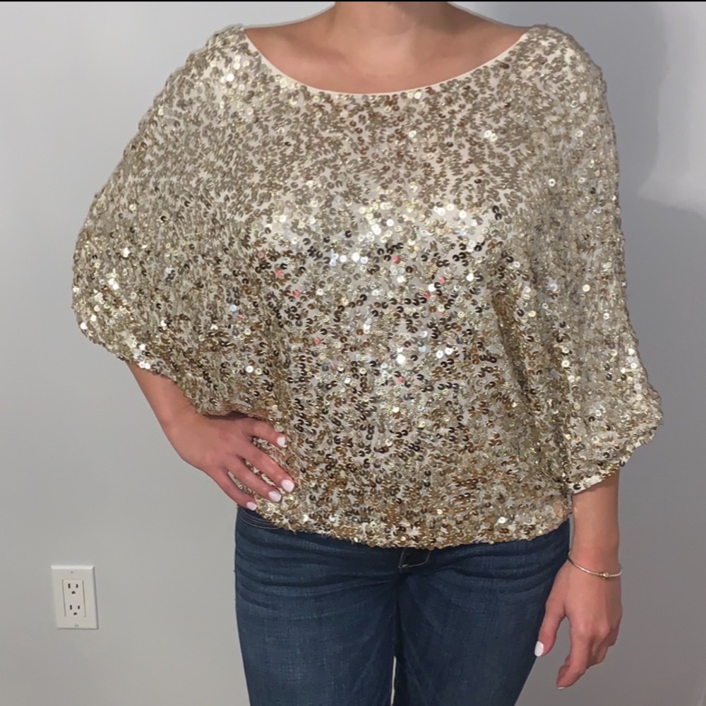 Vince Gold Sequin Versatile Top, Size S